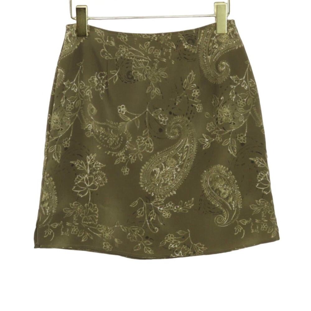 90s Vintage Compagnie Internationale Express Olive Green Paisley Mini Skirt 27"